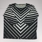 Chico's Blouse Women's 2 Black White Geometric Long Sleeve Stretch Pullover Top