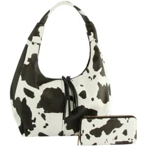 Women's Cow Print Hobo Bag for Women Top Handle Satchel With Wallet - Picture 1 of 3