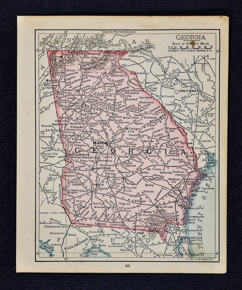 1900 McNally Map - Georgia - Atlanta Athens Savannah Macon Columbus Rome Augusta - Image 1 of 1