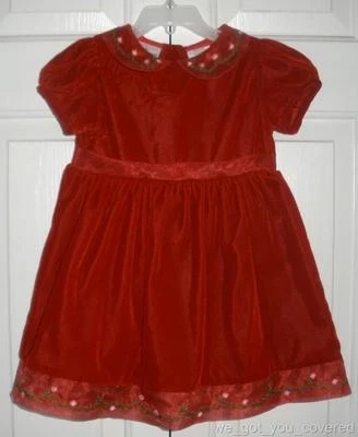Expressions Baby Girls Red Velour Christmas Holiday Petter Pan Collar Dress 24M - Image 1 of 4
