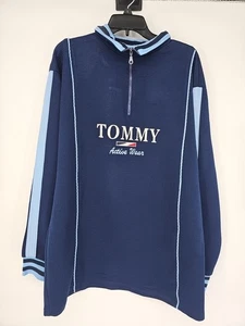 Vintage Tommy Hilfiger Men's Active Quarter Zip Navy Blue Pullover Fleece - Picture 1 of 3