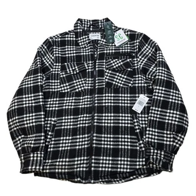 Sovereign Code Shirt Jacket Mens Small Black White Plaid Quilted Lined Zip NEW - Image 1 of 4