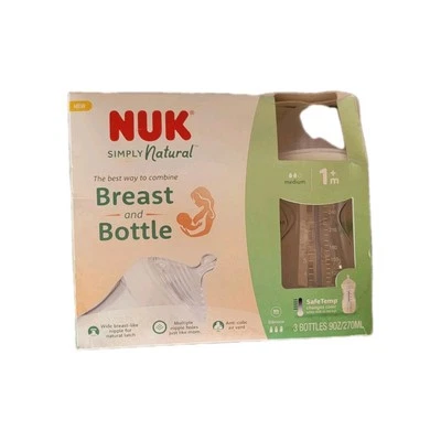 Biberón NUK Simply Natural con SafeTemp, 9 oz, paquete de 3, transparente Foto 1 de 4
