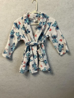 Roupão Disney Stitch meninas 6/6X branco azul pelúcia lã corações cinto - Imagem 1 de 4