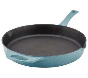 Rachael Ray NITRO Cast Iron Skillet Pan with Helper Handle 10 in. Agave Blue - Picture 1 of 7