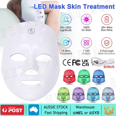 7 Color LED Light Photon Face Mask Neck Rejuvenation Skin Facial Wrinkle Therapy - image 1 of 4