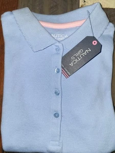 🍎 Nautica Girl's Short Sleeve School Uniform Polo Shirt, Light Blue,Medium 8/10 - Picture 1 of 3