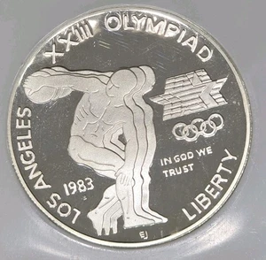 1983 S Los Angeles Discus Olympiad Top POP Olympic Commemorative Dollar  Coin - Picture 1 of 2
