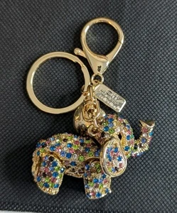 Gold Tone Multi Color Crystal Elephant Keychain or Bag Charm Trunks up - Picture 1 of 5