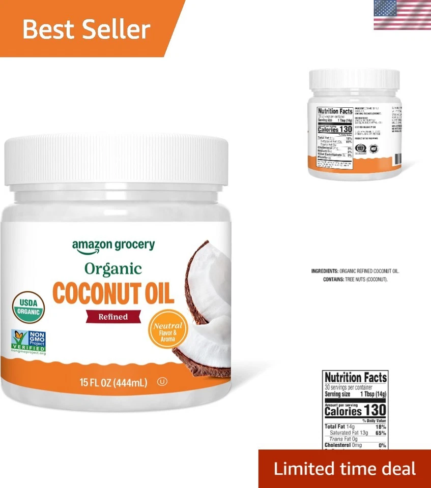 Amazon Fresh Organic Refined Coconut Oil 15 Fl Oz (Previously Happy Belly ...