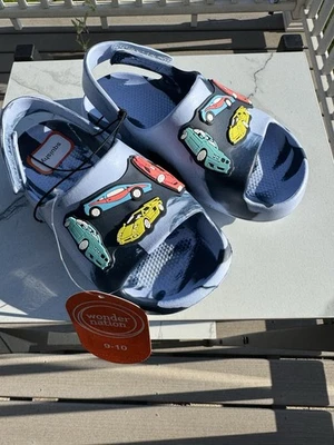 WONDER NATION LITTLE BOYS SANDALS W/CARS, SIZE 9-10, NEW WITH TAGS, VERY CUTE - Image 1 of 4