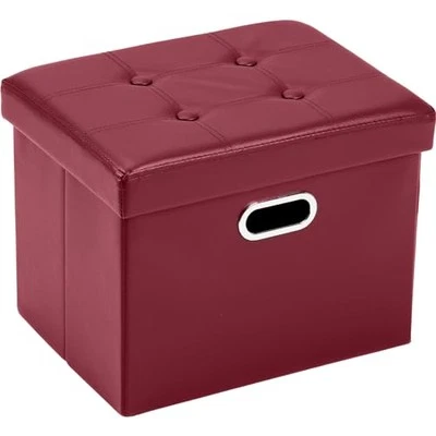  Storage Ottoman Foot Rest - 17x13x13in Leather Ottoman Rectangle Foot Burgundy - Image 1 of 4