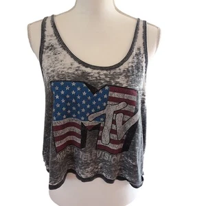 Camiseta sin mangas MTV American Flag gris espalda cruzada talla grande - Imagen 1 de 10