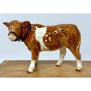 Goebel Porzellan braun & weiß Kuh Figur 1977 Vintage Stier Lenk Kalb - Bild 1 von 6