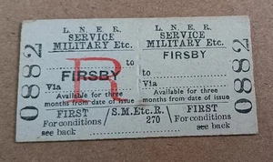 A VINTAGE, L.N.E.R., 'SERVICE MILITARY Etc', FIRSBY TO:, RAILWAY TICKET. - Picture 1 of 2