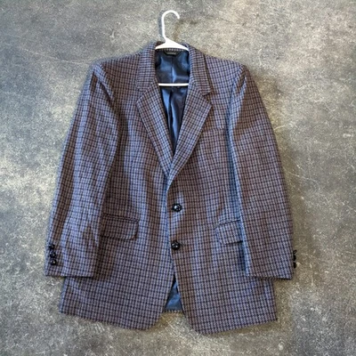 Blazer de tweed vintage Adolfo estampa xadrez clássico masculino tamanho 42 casual inteligente - Imagem 1 de 4