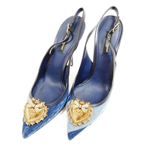NO TARIFF Dolce and Gabbana Pumps Women Blue Cotton 3978808 - Picture 1 of 10