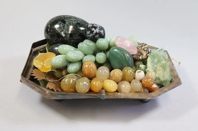 Konvolut Zierfrüchte Steine aus Halbedelstein ua Jade Rosenquarz   (GV539) - Bild 1 von 4