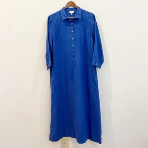 J Jill Love Linen Dress Medium Blue Relaxed Maxi Collared Lagenlook Minimalist - Picture 1 of 13
