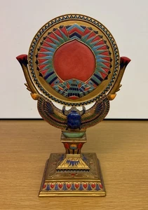 Espejo de pie vintage pintado a mano dorado, azul, rojo escarabajo cumbre egipcio - Imagen 1 de 11