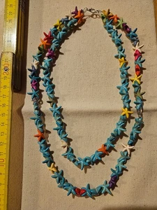 Halskette Collier Howlith türkis bunt zweireihig Seesterne maritim - Bild 1 von 1