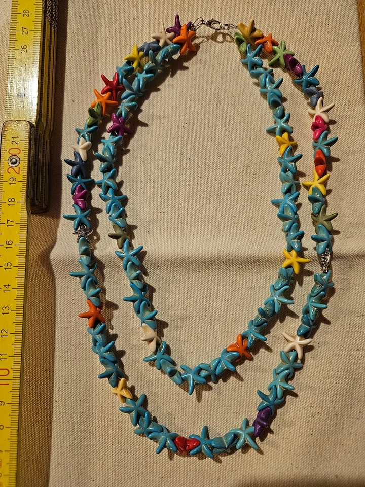 Halskette Collier Howlith türkis bunt zweireihig Seesterne maritim - Bild 1 von 1