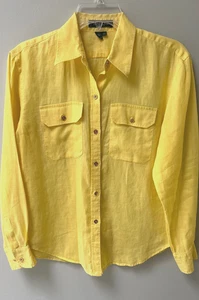 Ralph Lauren Damen gelbes Leinen Hemd Bluse Goldknöpfe Small Petite - Bild 1 von 4