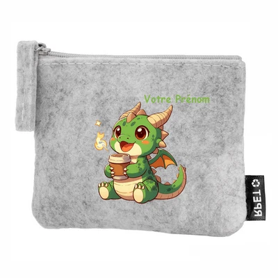 Porte monnaie en feutrine motif dino kawaii personnalisable - Photo 1/2