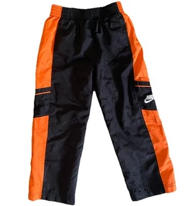 VINTAGE Y2K Nike Silver Tag Boys Nylon Wind Pants - Black/Orange Kids Youth Sz 6 - Picture 1 of 12