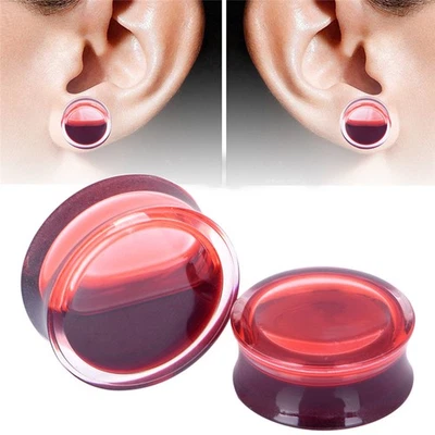 Blood Red Liquid Filled Ear Plugs Flesh Tunnels Earrings Saddle Gauges Jewelr~gw - Image 1 of 4