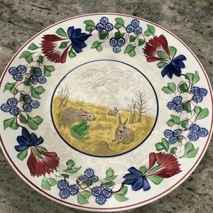 Staffordshire Stick Spritzgeschirr Kaninchengeschirr 12,75" Platte Kaninchen & Frosch um 1900 - Bild 1 von 13