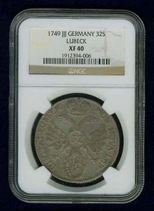 GERMAN STATES - LUBECK 1749-JJJ 32 SCHILLING SILVER COIN, NGC CERTIFIED XF40 - Picture 1 of 4