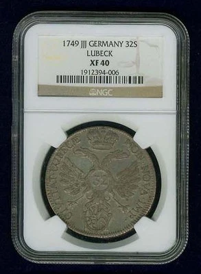 GERMAN STATES - LUBECK  1749-JJJ  32 SCHILLING SILVER COIN,  NGC CERTIFIED XF40 - Image 1 of 4