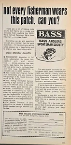 1973 VINTAGE PRINT AD - BASS ANGLERS SPORTSMAN SOCIETY MEMBER AD - B.A.S.S. - Bild 1 von 1