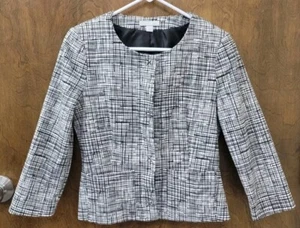 New York & Company Womens Size 4 Black White Lined Snap Button Blazer Jacket - Picture 1 of 4