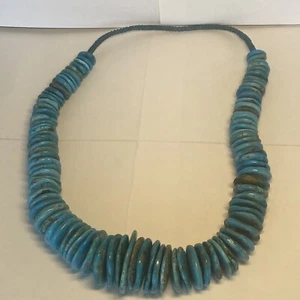 Vintage Howlite Turquoise Blue Disc Statement Necklace, 26" Tappers 15-42 mm - Picture 1 of 12
