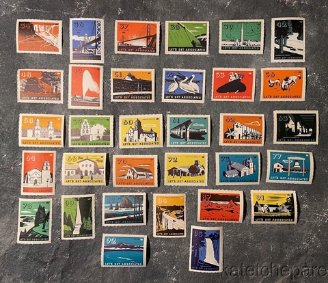 "LET'S GET ASSOCIATED" OIL CO 1930'S AMERICAN WEST POSTER STAMPS, 32 UNUSED NM! Cover