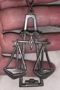 Libra Zodiac sign large pewter pendant necklace With Over The Head Chain - Picture 1 of 6