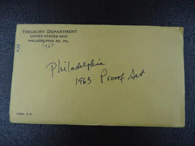 1963 US Mint Proof Set SEALED 5 Coins 90% Silver Original Envelope Flat Pack - Image 1 of 2