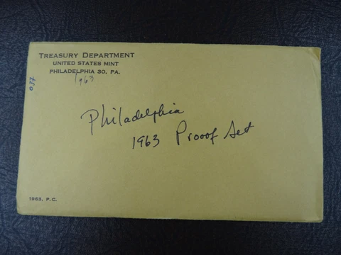 1963 US Mint Proof Set SEALED 5 Coins 90% Silver Original Envelope Flat Pack Cover