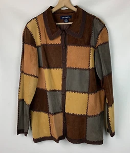 Denim & Co. Jacket Checker Print Suede Collared Buttons Crochet Trim Lined Sz L - Picture 1 of 9
