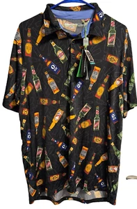 Hawke & Co Performance Golf Herren Polo feuchtigkeitsableitendes Shirt schwarz Bierflasche Design neu mit Etikett - Bild 1 von 15