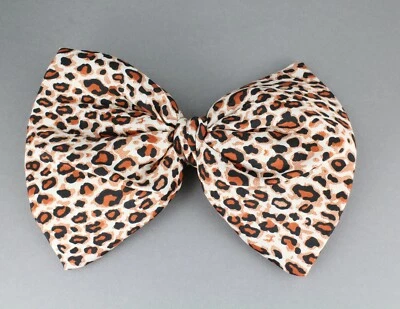 Brown Black Cheetah Leopard fabric big Huge BOW 7" wide barrette hair gator clip - Image 1 of 4