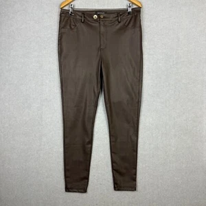 Forever New Pants Womens 16 Brown Faux Leather Tapered Slim Stretch High Rise - Picture 1 of 8