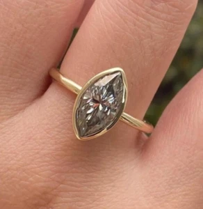 Set lunetta taglio marchesa fede nuziale grigio moissanite anello di fidanzamento donna VVS1/D - Foto 1 di 6