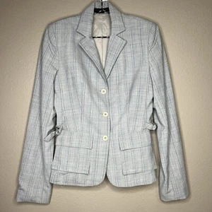 Express Design Studio Women's Gray & Blue Striped Stretch Blazer Jacket Sz 2 - Picture 1 of 10