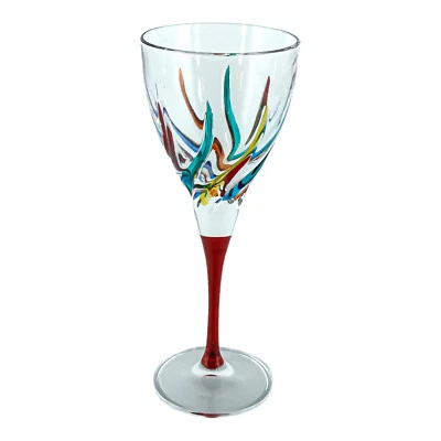 Murano Wine Glass Hand Painted Multi Red Stem Green Venice Italy - Image 1 of 4