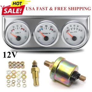 Calibre automático coche 3 en 1 12 V triple cromo calibre 2" 52 mm temperatura del aceite, temperatura del agua, voltaje - Imagen 1 de 13