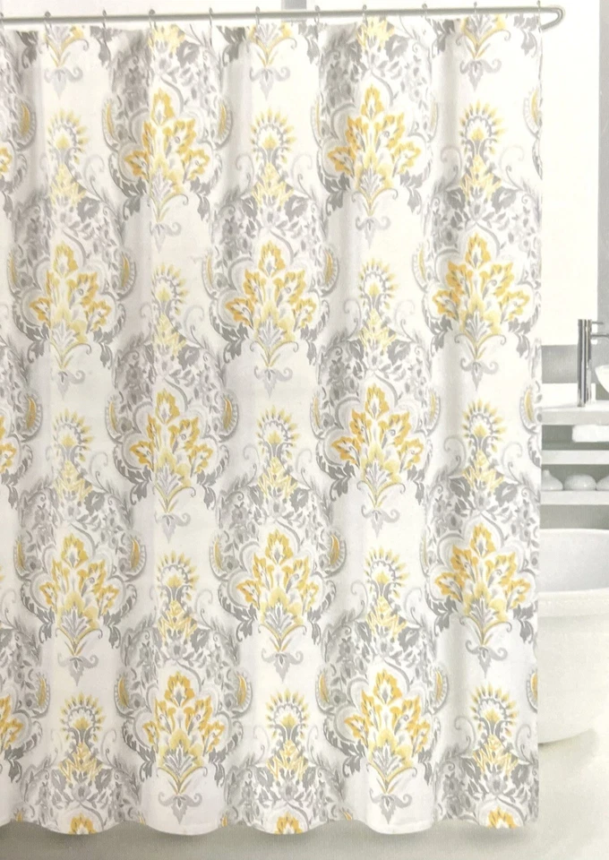 Tahari домашняя желтая серая ликующая дамасская тканевая занавеска для душа с цветочным узором пейсли - Изображение 1 из 2