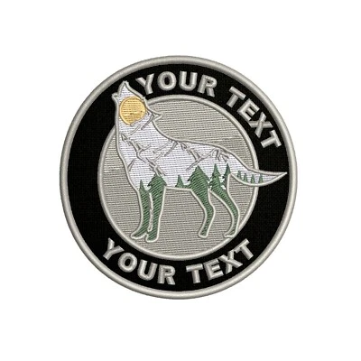Wolf Patch CUSTOM YOUR TEXT Forest  Embroidered Iron-on Applique Wild Animals - Image 1 of 4